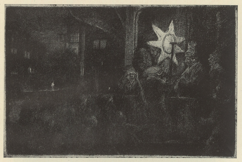 KOLĘDNICY Z GWIAZDĄ. Wymiary oryg. 9,3X14,4 cm. Wykaz rycin: nr. 95. - Z kol. Muz. Miejsk. Hist. i Sztuki w Łodzi.