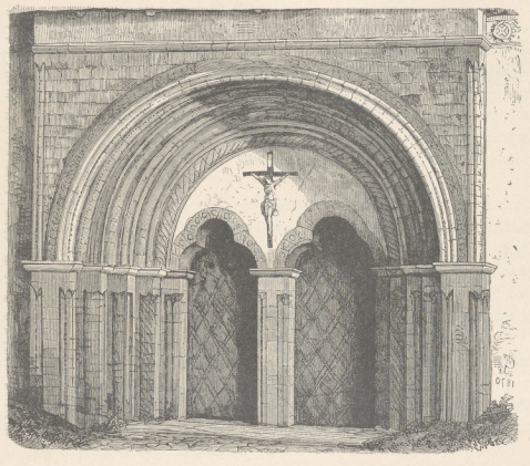 Drzwi boczne kościoła św. Jakóba (Dominikanów) w Sandomierzu. (Tygodnik Illustrowany. R. 1871. Nr. 167. Rysunek Wojciecha Gersona).
