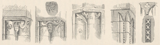 Nagłówki słupów, podpierających łuk drzwi, wykonane z gliny niepolewanej. (Tygodnik ilustrowany, R. 1871, Nr. 167. Rysunki Wojciecha Gersona.)