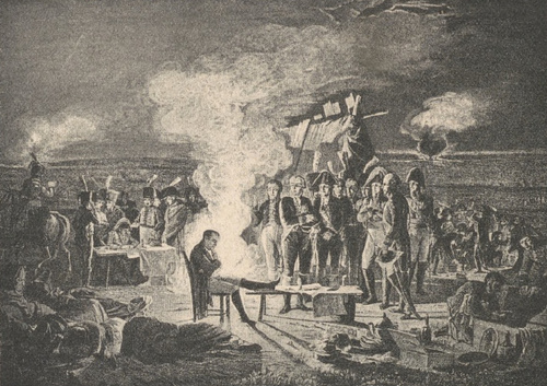 Biwak Napoleona po bitwie pod Wagram, w nocy 5/6 lipca 1809 r. Według rysunku Zicks’a.