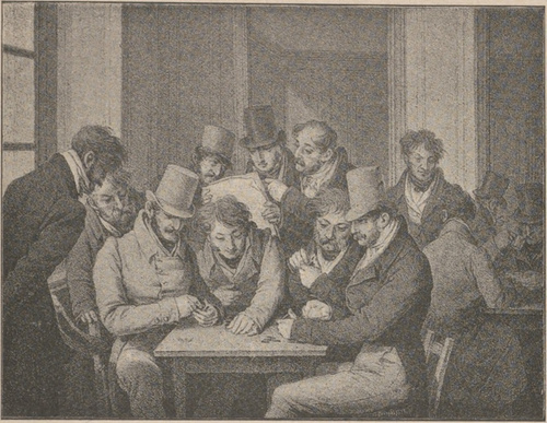 Kawiarnia w Paryżu w r. 1830. Według współczesnego sztychu.