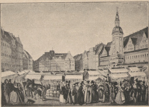 Jarmark w Lipsku w 1830 r. Według litografii współczesnej.