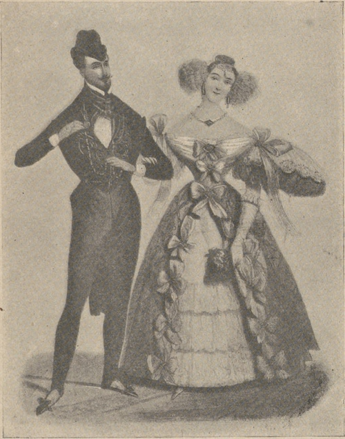 Strój balowy francuski z roku 1830.