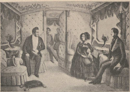 Ludwik Filip u królowej Wiktoryi w 1844 r. (w wagonie salonowym). Według akwareli Ed. Pingret’a.