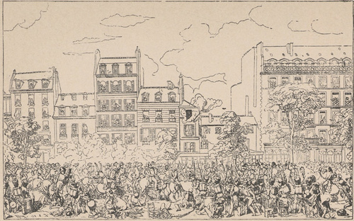 Zamek Fieschi’ego na Ludwika Filipa w Paryżu dnia 28 lipca 1835 r. Według obrazu Eug. Lami, rysował Girardet.