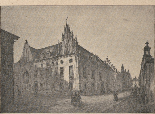 Kolegium Jagiellońskie (Biblioteka) w Krakowie. Ze starego sztychu.