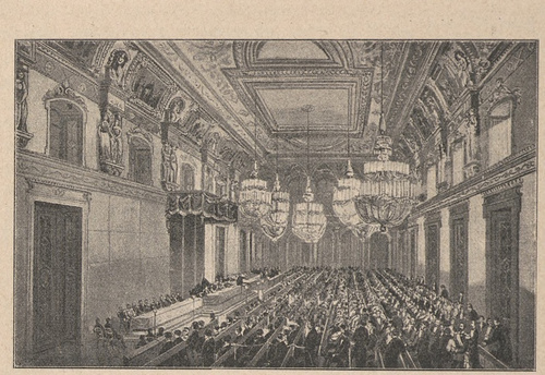 Posiedzenie Sejmu zjednoczonego w Zaniku królewskim w Berlinie, w r. 1847. Według ryciny współczesnej.