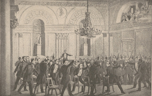 Rozpędzenie pruskiego Zgromadzenia narodowego, dnia 15 listopada r. 1848. Według ryciny współczesnej.