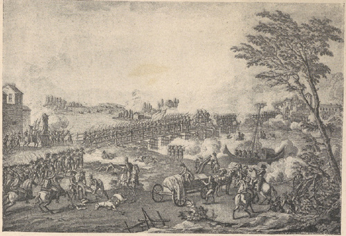 Zdobycie mostu pod Lodi 10 maja 1796 r., podług rysunku Thomasa, sztych Aubry’ego.