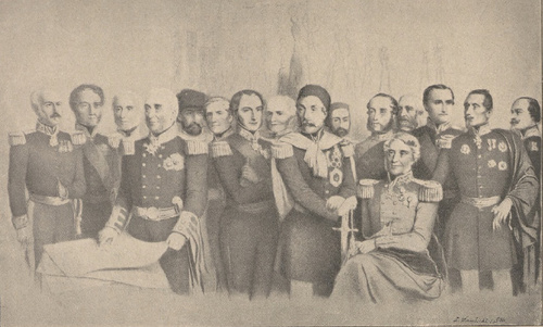 adm. Plumridge, Szamyl adm Bruat, adm Dundas, Izmaił basza, gen. Brown, adm Dechenes, adm Napier, adm Hamelin, Omer basza, ks. Cambridge, ks. Napoleon, gen. Canrobert, D’H Hiers, d Raglan, marsz. St. Arnaud. Dowódzcy wojsk sprzymierzonych w wojnie krymskiej. Według litografii Adolphe’a.