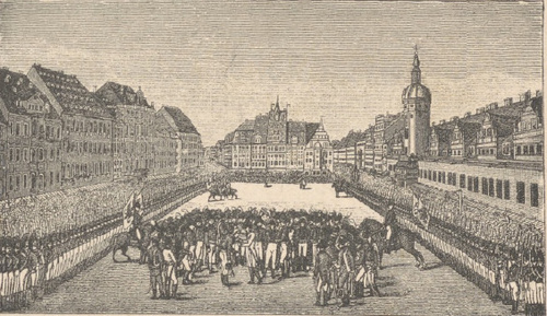Sprzymierzeni w Lipsku dnia 19 października 1813 r. Według współczesnego sztychu.