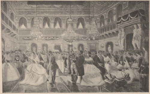 Bal w sali marszałkowskiej w Tuilleryach w r.1858. Według ryciny współczesnej.