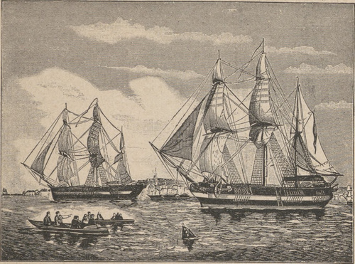 Erebus i Terror, okręty Johua Franklina. Według drzeworytu z r. 1844.