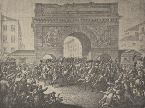 Wjazd zwycięzców do Paryża, dnia 31 marca 1814 r. Według rysunku L. Wolf’a w galeryi narodowej w Berlinie.