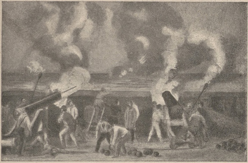 Bombardowanie fortu Sumter przez secesyonistów d. 12 kwietnia r. 1861. Według współczesnej ryciny amerykańskiej.