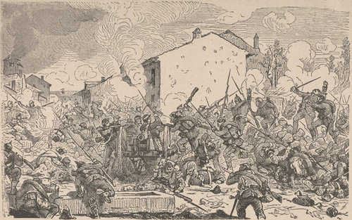 Zdobycie St. Privat przez Prusaków i Sasów 18 sierpnia 1870 r. Według rysunku W. Friedrich.