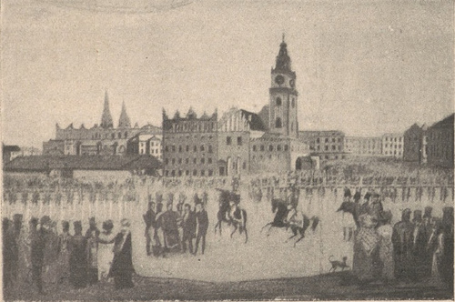 M. Stachowicz. Ogłoszenie postanowień Kongresu Wiedeńskiego w Krakowie w r. 1815. Z „Tygodnika Illustrowanego“.