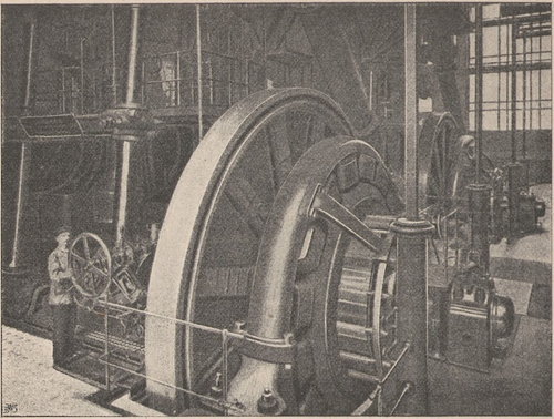 Olbrzymia maszyna dynamo (1000 kilowatt) berlińskiej centrali elektrycznej.
