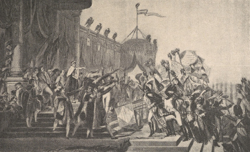 Rozdzielanie sztandarów przez Napoleona I w dniu 5 grudnia 1804 r. z obrazu L. Davida.