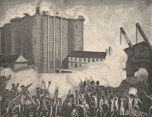 Zdobywanie Bastylii w d. 14 czerwca 1789 r. Ze współczesnego sztych u H. Godina.
