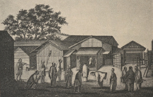 Japończycy przed poselstwem rosyjskiem w Nagasaki w r. 1804, z dzieła Langsdorffa.