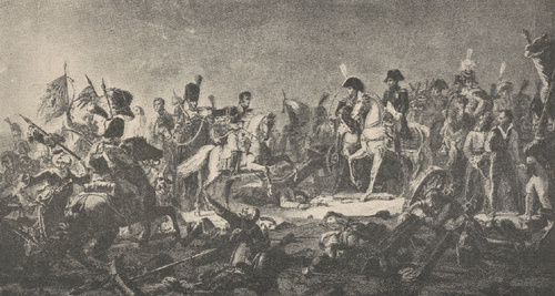 Bitwa pod Austerlitz, Gen. Rapp donosi Napoleonowi o odwrocie gwardyi rosyjskiej. Według obrazu Gerarda w muzeum wersalskiem.