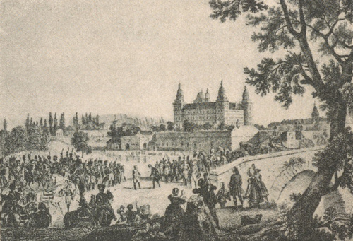 Spotkanie Napoleona z Dalbergiem, ks. prymasem Związku Reńskiego pod Aschaffenburgiem dnia 1 października 1806 r. Według obrazu Const. Bourgeois’a.