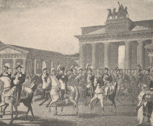 Wkroczenie Francuzów do Berlina dnia 27 października 1806 r. Według rysunku Wolffa, w berlińskiej galeryi narodowej.