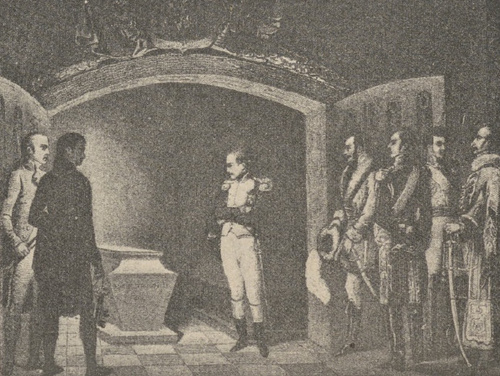 Napoleon u trumny Fryderyka II w Poczdamie w r. 1800. Według obrazu F. Cunninghama.
