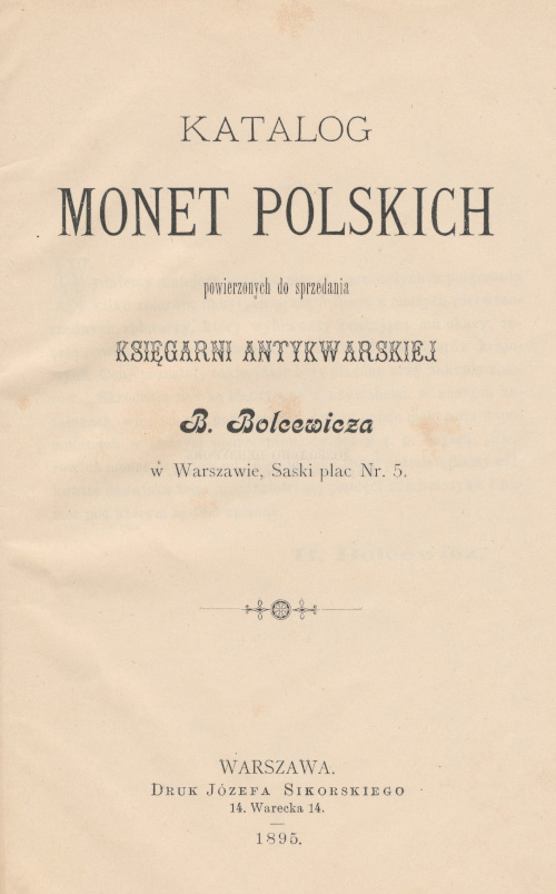 Witold Bolcewicz, Katalog Monet Polskich
