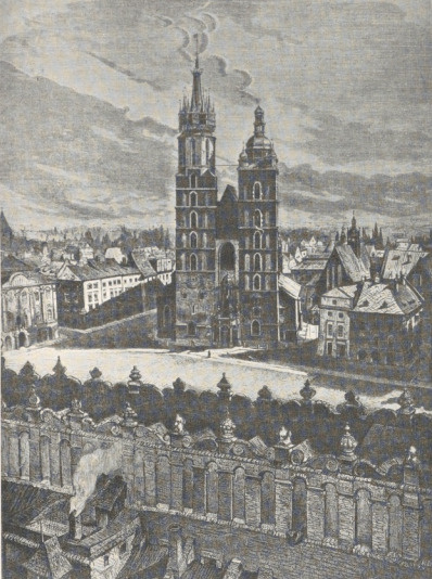 114. KOŚCIÓŁ N. P. M. W KRAKOWIE. RYS. OŁ. (DRZEWORYT Z PRACOWNI J. MINCHEYMERA, 1865).