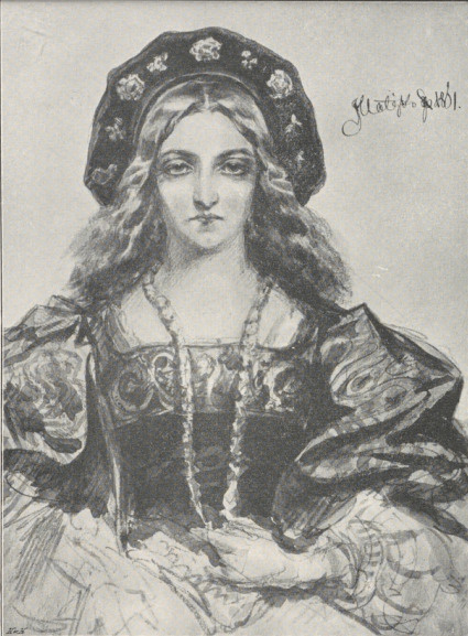 132. STUDIUM PORTRETU KRÓLOWEJ BONY (1861). AKW. Muzeum Narodowe, Kraków.