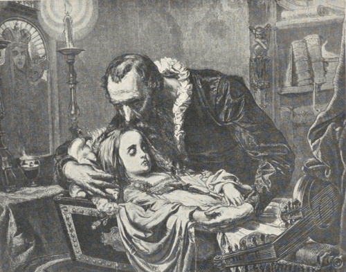 133. JAN KOCHANOWSKI NAD ZWŁOKAMI CÓRKI SWOJEJ URSZULKI (1862), DRZEWORYT Z ’’KŁOSÓW” 1856.