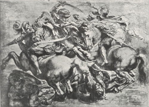 232. P. P. RUBENS (Z LEONARDA): BITWA POD ANGHIARI. RYS. KREDKĄ, PIÓRKIEM I TUSZEM. Paryż, Louvre.