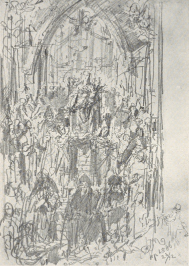 306. KRÓLOWA KORONY POLSKIEJ (1886). SZKIC, RYS. OŁ. Wł.: Stanisław Batowski, Lwów.