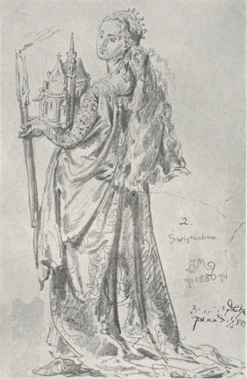 308. ŚWIĘTOCHNA (1886). RYS. OŁ. DO PROJ. WITRAŻA DLA KATEDRY W PRADZE. Wł.: Bronisław Krystall, Warszawa.