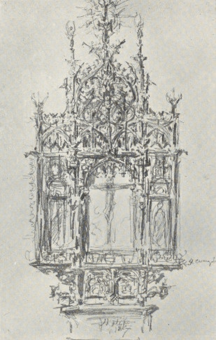 312. PROJEKT OŁTARZA TRÓJDZIELNEGO DLA KATEDRY NA WAWELU (1887). RYS. OL. Wł.: Irena Kozłowska, Warszawa.