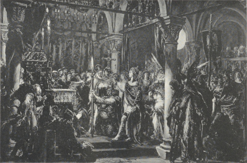 315. DZIEJE CYWILIZACJI W POLSCE (1889). I. KORONACJA PIERWSZEGO KRÓLA: R. P. 1001. Wł.: Andrzejowa hr. Potocka, Krzeszowice.