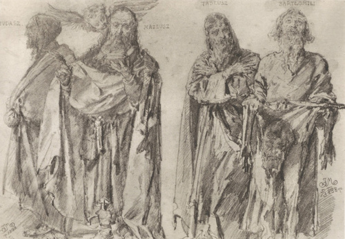 TABL. XXXIII. APOSTOŁOWIE: JUDASZ, MATEUSZ, TADEUSZ I BARTŁOMIEJ (1888) RYS. OŁ. Zbiory im. B. Orzechowicza, Lwów.