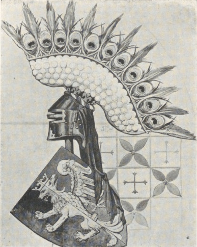 343. KARTON DO POLICHROMII (1889). X. SZYSZAK Z PAWIMI PIÓRAMI. AKW. Dom Matejki, Kraków.