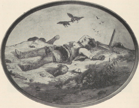 115. Z CYKLU. “ŻYWOT RYCERSKI” 111. POLEGŁY RYCERZ, PORĘBA 1858, AKWARELA