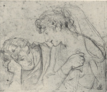 125. A.GROTTGER: AMOR I PSYCHE. SZKIC OŁÓWKOWY