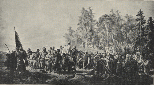 168. MODLITWA KONFEDERATÓW BARSKICH PRZED BITWĄ POD LANCKORONĄ. WIEDEŃ 1860. OLEJNY NA PŁÓTNIE