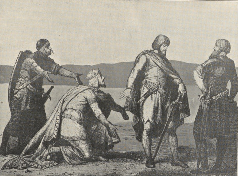 182. HENRYK VI. U STÓP MARGR. LEOPOLDA. FRAGMENT DRZEWORYTU Z PATUZZIEGO “HISTORYI AUSTRYI” WIEDEŃ 1862</p><p>Tę samą wielkolinijną energię widziwy także na »Austryi (czy Germanii) w r. 18 62«. Oparta na wielkiej tarczy, wyciąga ona ramię nad dwojgiem chłopiąt, tulących się do siebie. Patrzymy się dziś na tę kompozycyę jako na baśń z zamierzchłej przeszłości. Bo te chłopaki, płowy jeden a czarnowłosy drugi — naturalnie!— , to — wątpić niepodobna— księstwa Szlezwig i Holsztyn. Nie znam oryginału, ale sądząc z tego, że Austrya na stojącej tarczy opiera się prawicą i główny gest wykonuje lewicą, wnoszę, że obrazek jest wzięty z oryginału kredkowego, służącego jako wzór do reprodukcyi w kierunku odwrotnym.</p><div><p>Nakoniec muszę dotknąć tu jednej ważnej kwestył. Szczupłość miejsca nie pozwala mi przedstawić jej z taką gruntownością, na jaką ona niewątpliwie zasługuje. Mam tu na myśli stosunek wzajemny twórczości Artura Grottgera i Jana Matejki. Że się znali i stykali już w Krakowie w latach 1852 - 4, że tam dzieła swe wzajemnie oglądali i sądzili, podniosłem już wyżej. Teraz spotkali się znowu we Wiedniu, pracowali razem, przy sztaludze w »majsterszuli« Rubena. A nieraz musiała uprzejma, gibka i delikatna natura Grottgera zażegnywać nieporozumienia, wywołane szorstkością Matejki, łagodzić scysye, wybuchające dość często między Rubenem a młodym przybyszem z Krakowa, który, jak Faust, »właściwej drogi zawsze sobie świadom « i dążąc z uporem genialnego instynktu do celów, jemu samemu dopiero półświadomych, opierał się lirycznemu kwietyzmowi Rubena.</p><div><p>#197C{183. AUSTRYA W R. 1862. WIEDEŃ 1864