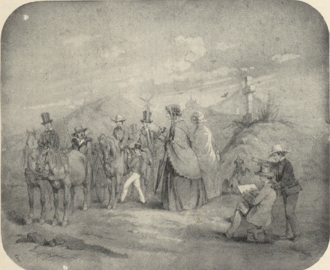 22. PIELGRZYMKA DO HODOWIC. LWÓW OKOŁO R. 1853. RYSUNEK KREDKĄ LITOGER