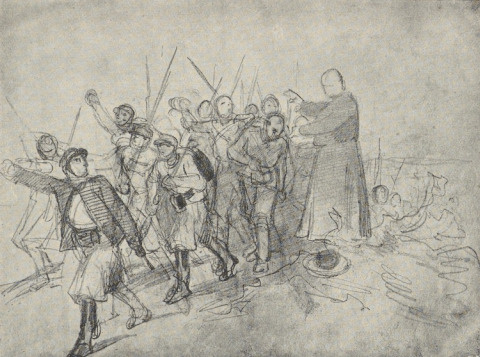 257. PRZED BITWĄ. SZKIC OŁÓWKIEM, WIEDEŃ 1864-5