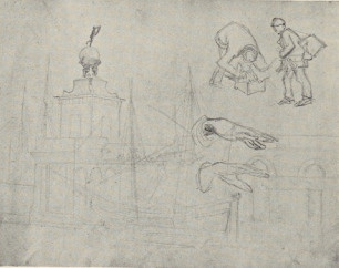 279. “LA DOGANA” I TYPY ULICZNE, WENECYA, 1864. SZKICE OŁÓWKIEM