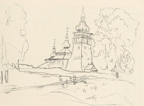 288. CERKIEW, ŚNIATYNKA, 1865. SZKIC OŁÓWKIEM