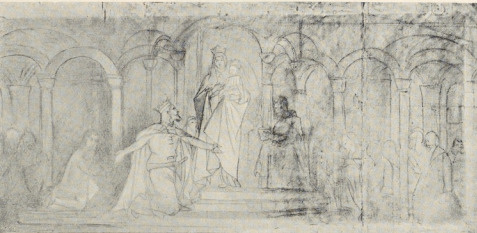 300. MARYA, PATRONKA POLSKI, ŚNIATYNKA 1865/6. WIELKI KARTON, SZKICOWANY KREDKĄ