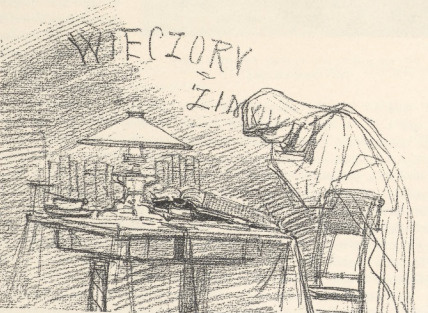 332. SZKIC DO KARTY TYTUŁOWEJ “WIECZORÓW ZIMOWYCH” KREDKĄ